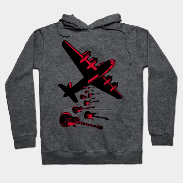 Guitar Bomber Dropping Rock Bombs Hoodie by DavesTees